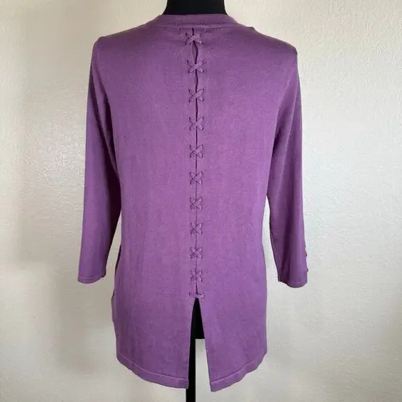 NWT Lety & Me Open-Front 3/4 Sleeves Back Detail Stitch Fix Purple Cardigan M - Picture 2 of 11